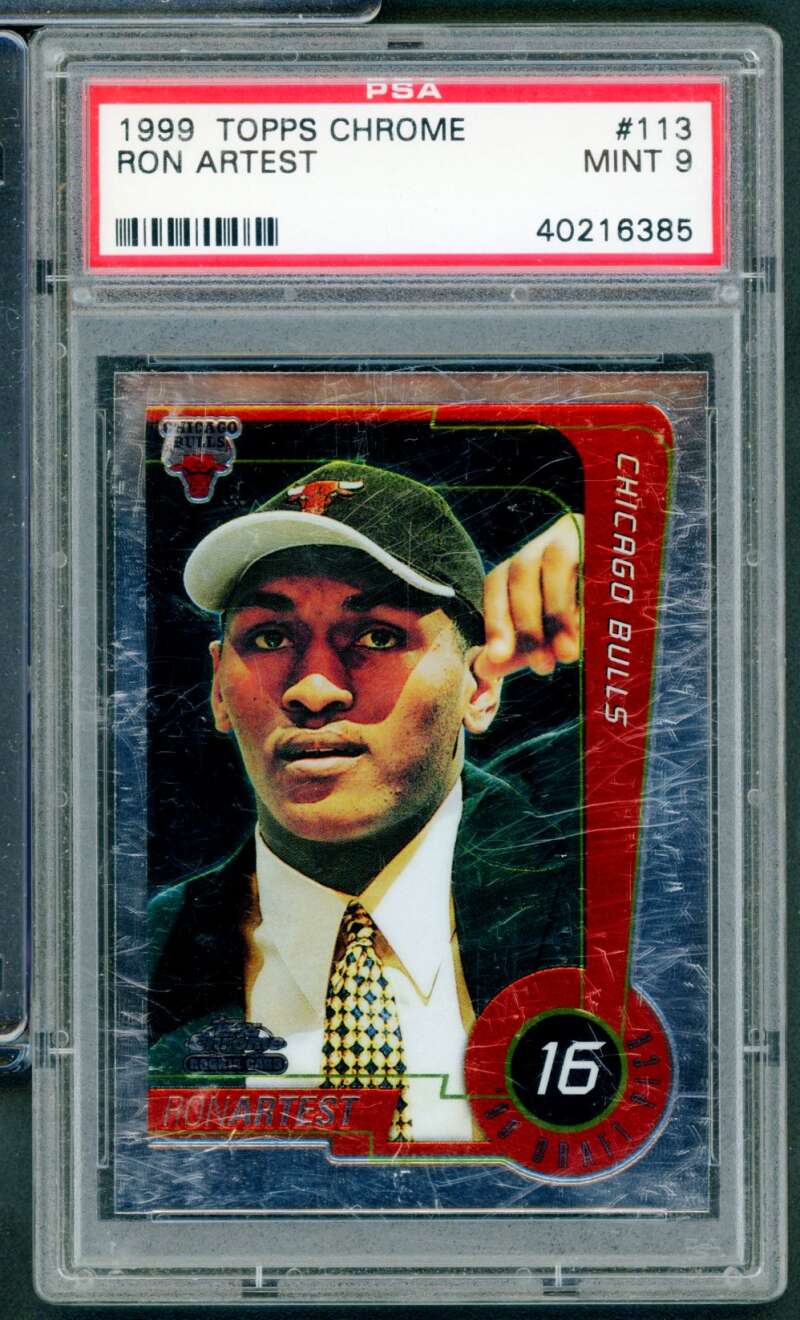 Ron Artest Rookie Card 1999-00 Topps Chrome #113 PSA 9 (Scratched Holder) Image 1