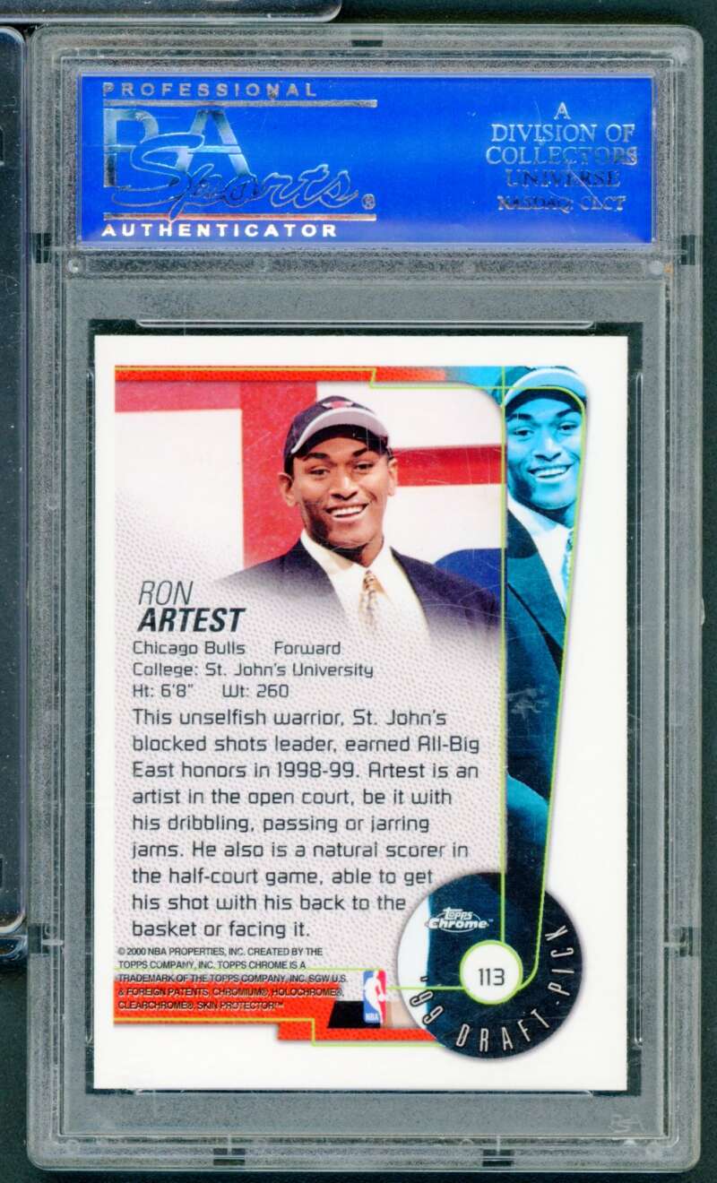 Ron Artest Rookie Card 1999-00 Topps Chrome #113 PSA 9 (Scratched Holder) Image 2