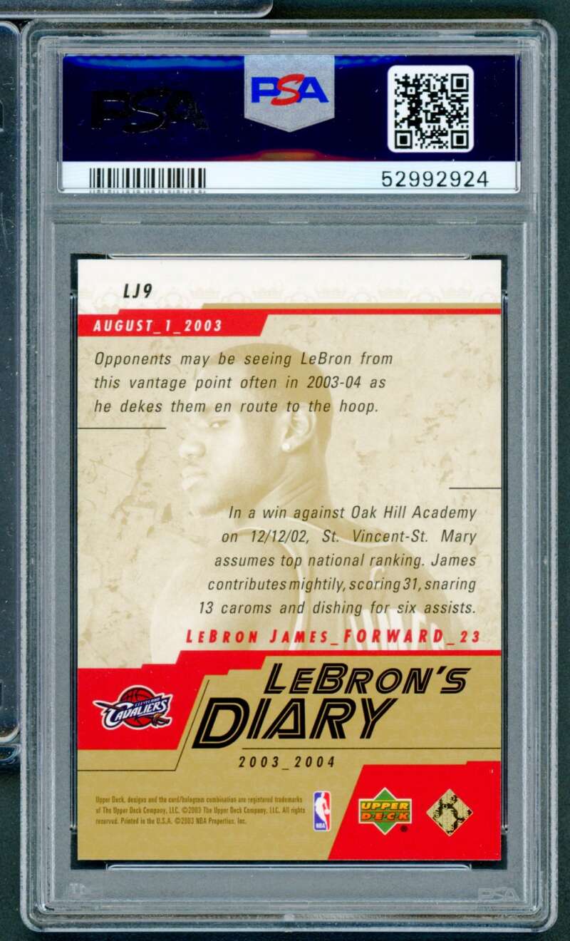 LeBron James Rookie Card 2003 Upper Deck Lebron's Diary #LJ9 PSA 10 Image 2