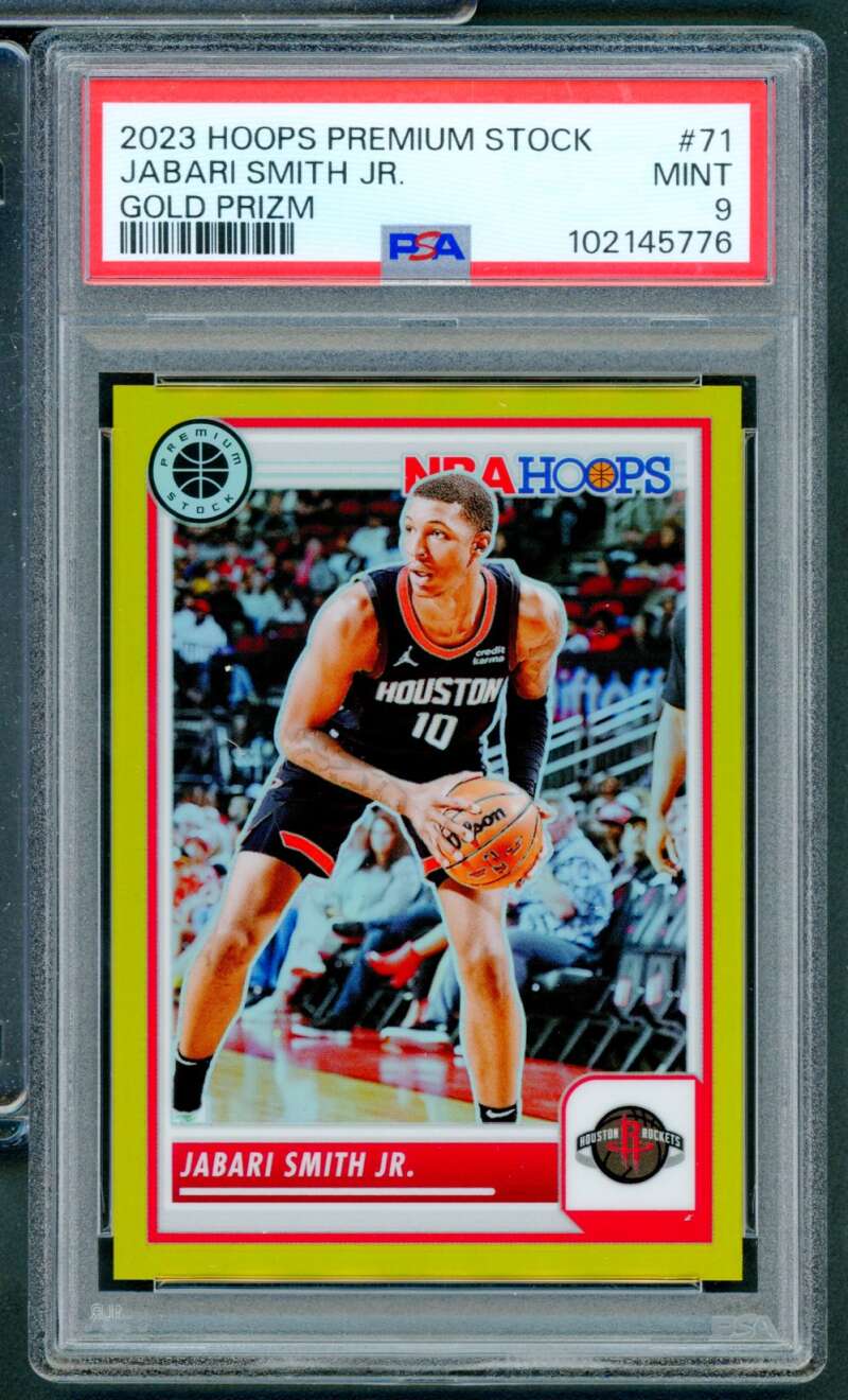 Jabari Smith Jr. Card 2023-24 Hoops Premium Stock Gold Prizm (1/10) #71 PSA 9 Image 1
