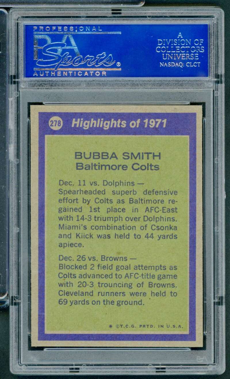 Bubba Smith Card 1972 Topps #278 PSA 8 Image 2