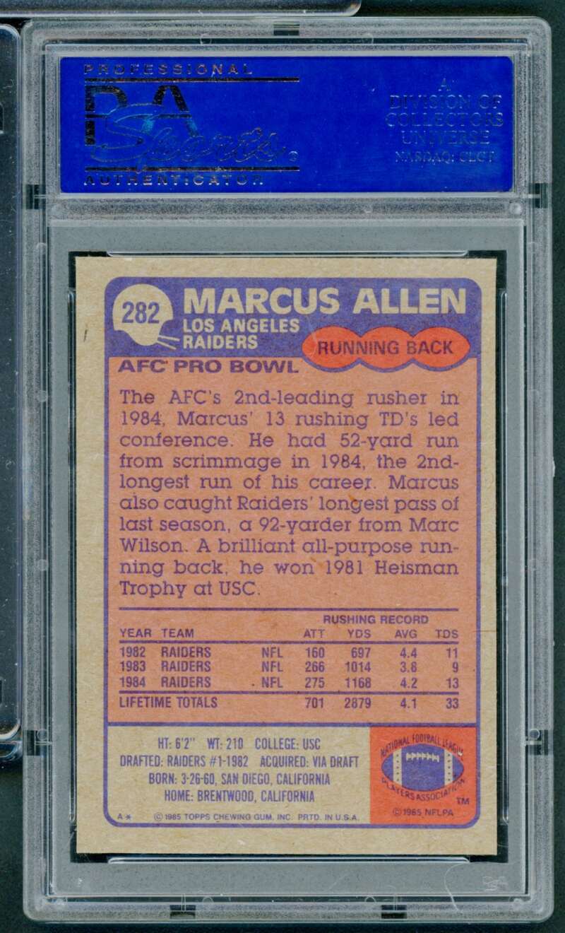 Marcus Allen Card 1985 Topps #282 PSA 9 Image 2