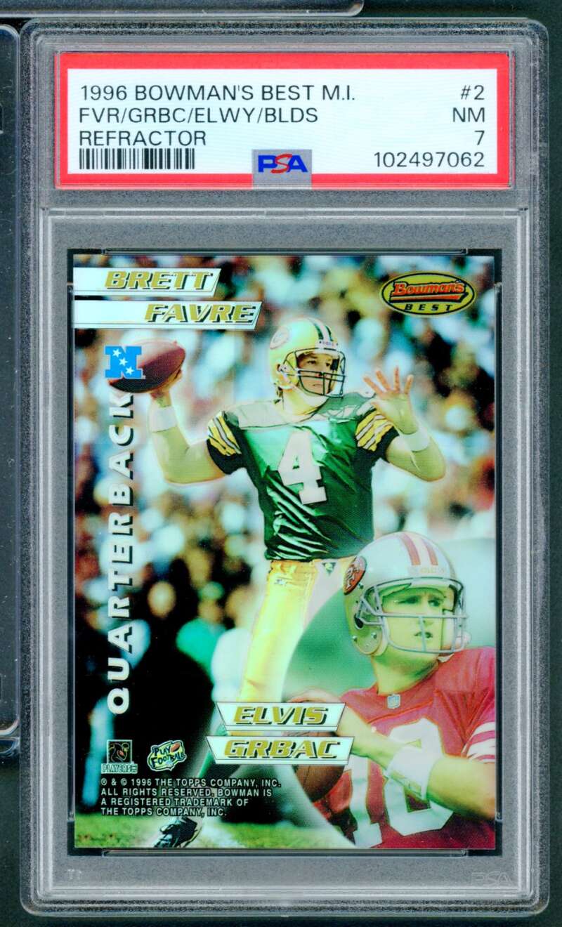 Brett Favre John Elway Card 1996-97 Bowman's Best M.I. Refractor #2 PSA 7 Image 1