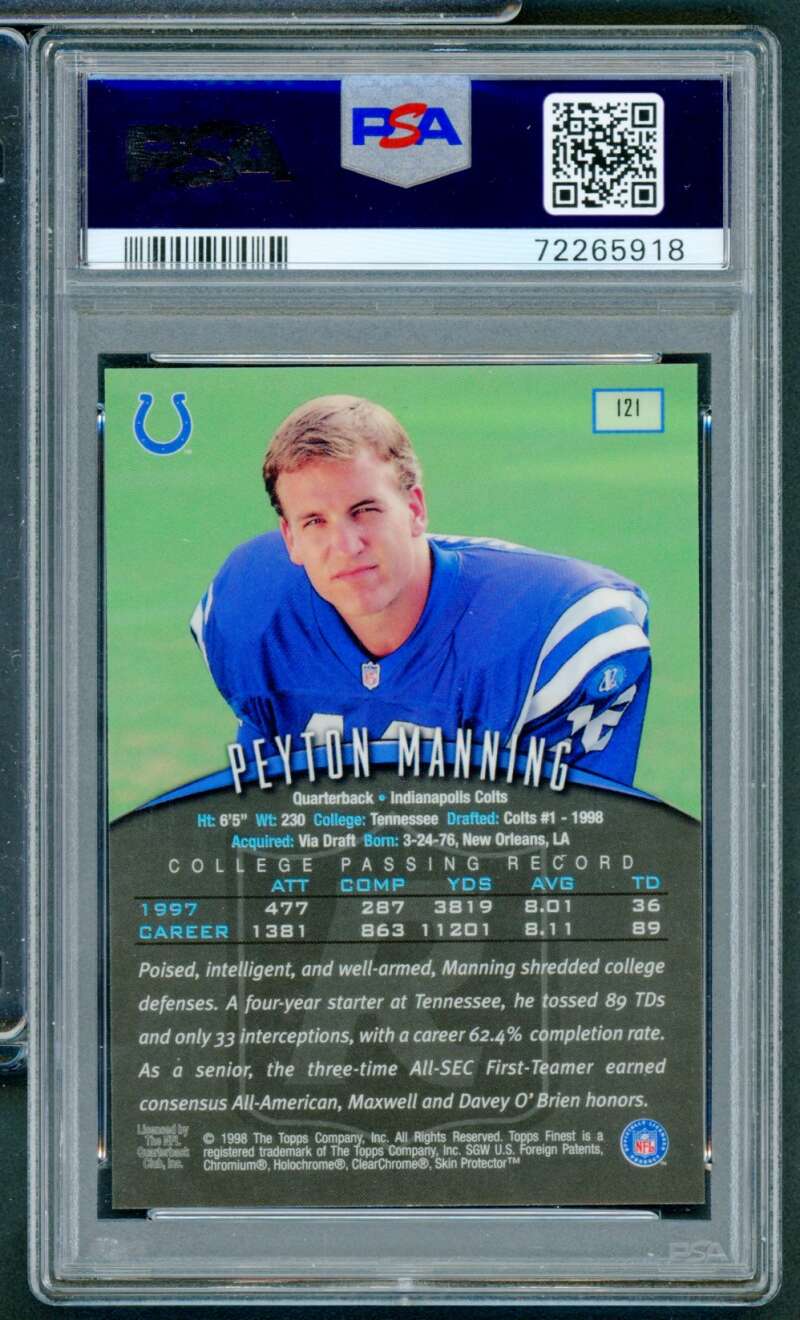 Peyton Manning Rookie Card 1998 Finest #121 PSA 9 Image 2