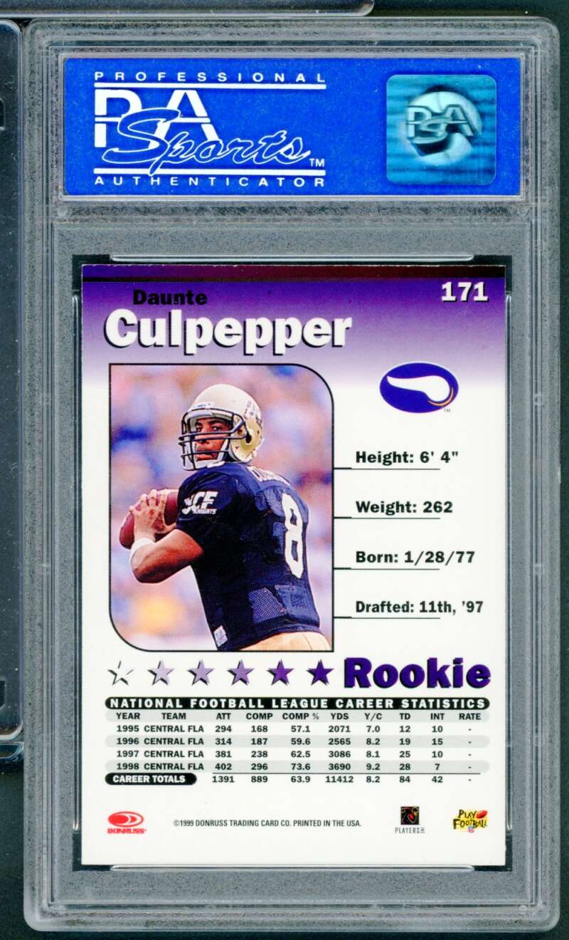 Daunte Culpepper Rookie Card 1999 Donruss Elite #171 PSA 9 Image 2