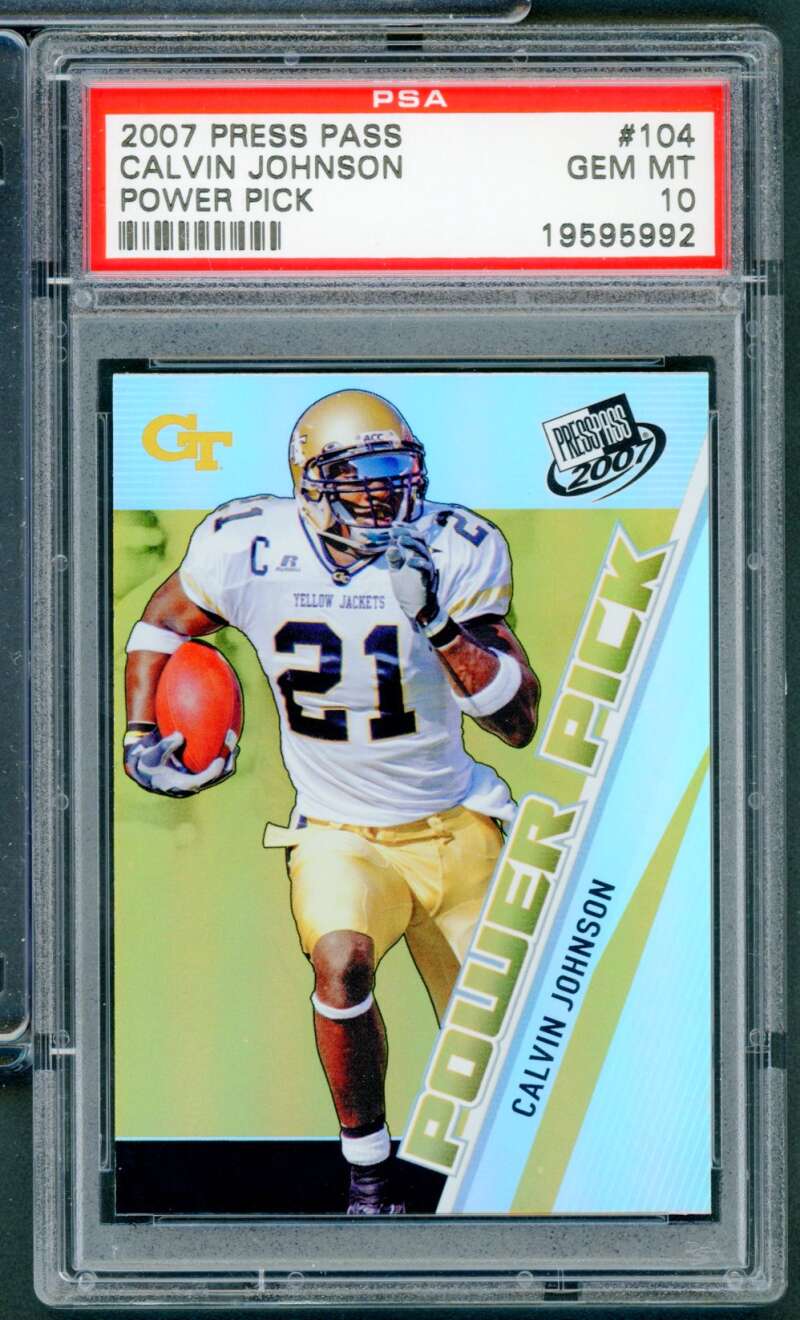 Calvin Johnson Rookie Card 2007 Press Pass Power Pick (pop 12) #104 PSA 10 Image 1