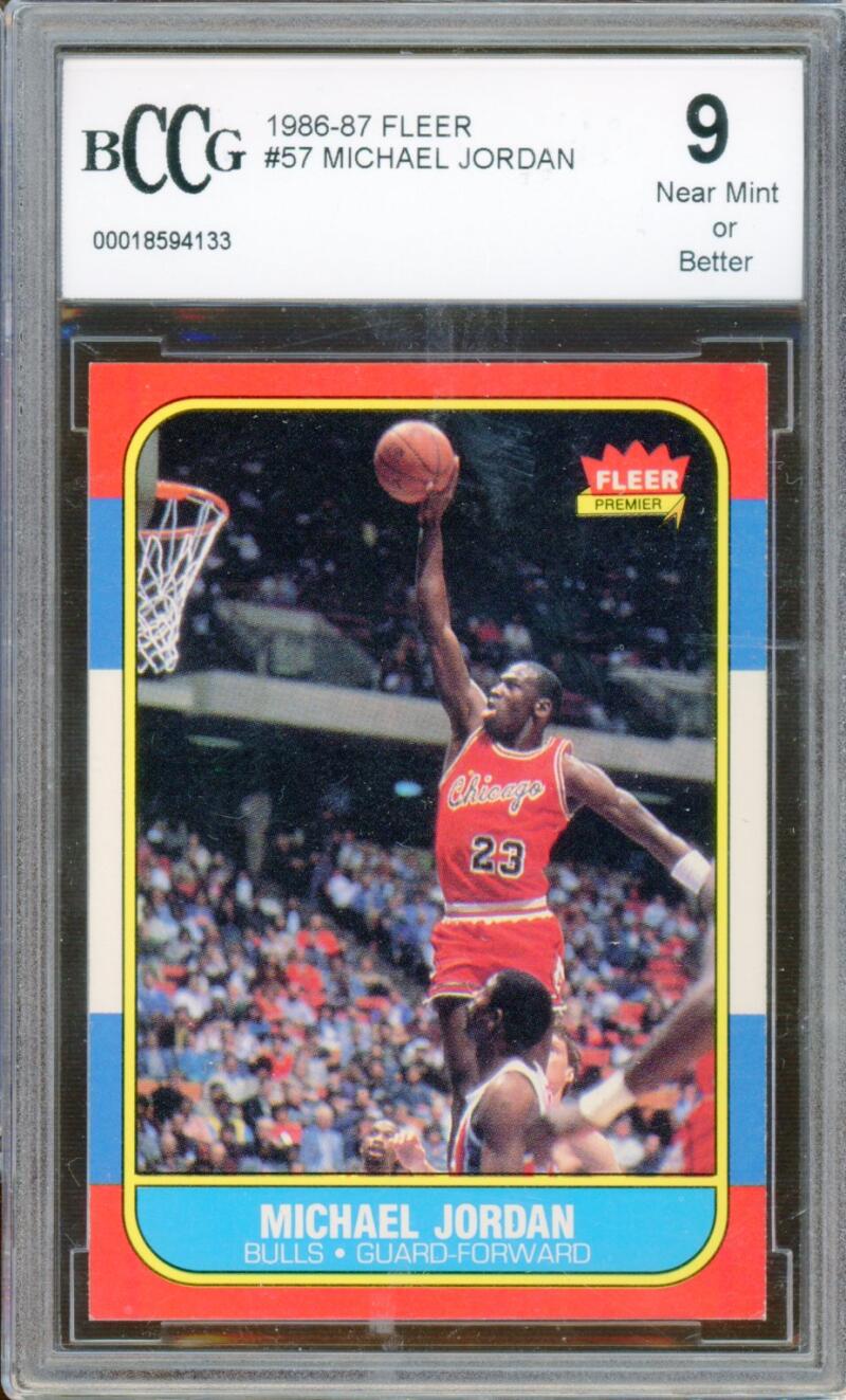 1986-87 Fleer #57 Michael Jordan Rookie Card BGS BCCG 9 Near Mint+ Image 1