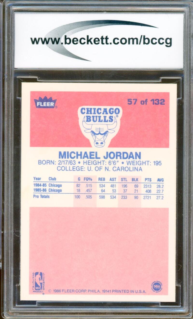 1986-87 Fleer #57 Michael Jordan Rookie Card BGS BCCG 9 Near Mint+ Image 2