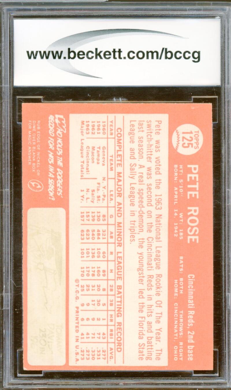 1964 Topps All Star Rookie #125 Pete Rose Card BCCG 8 Excellent+ Image 2