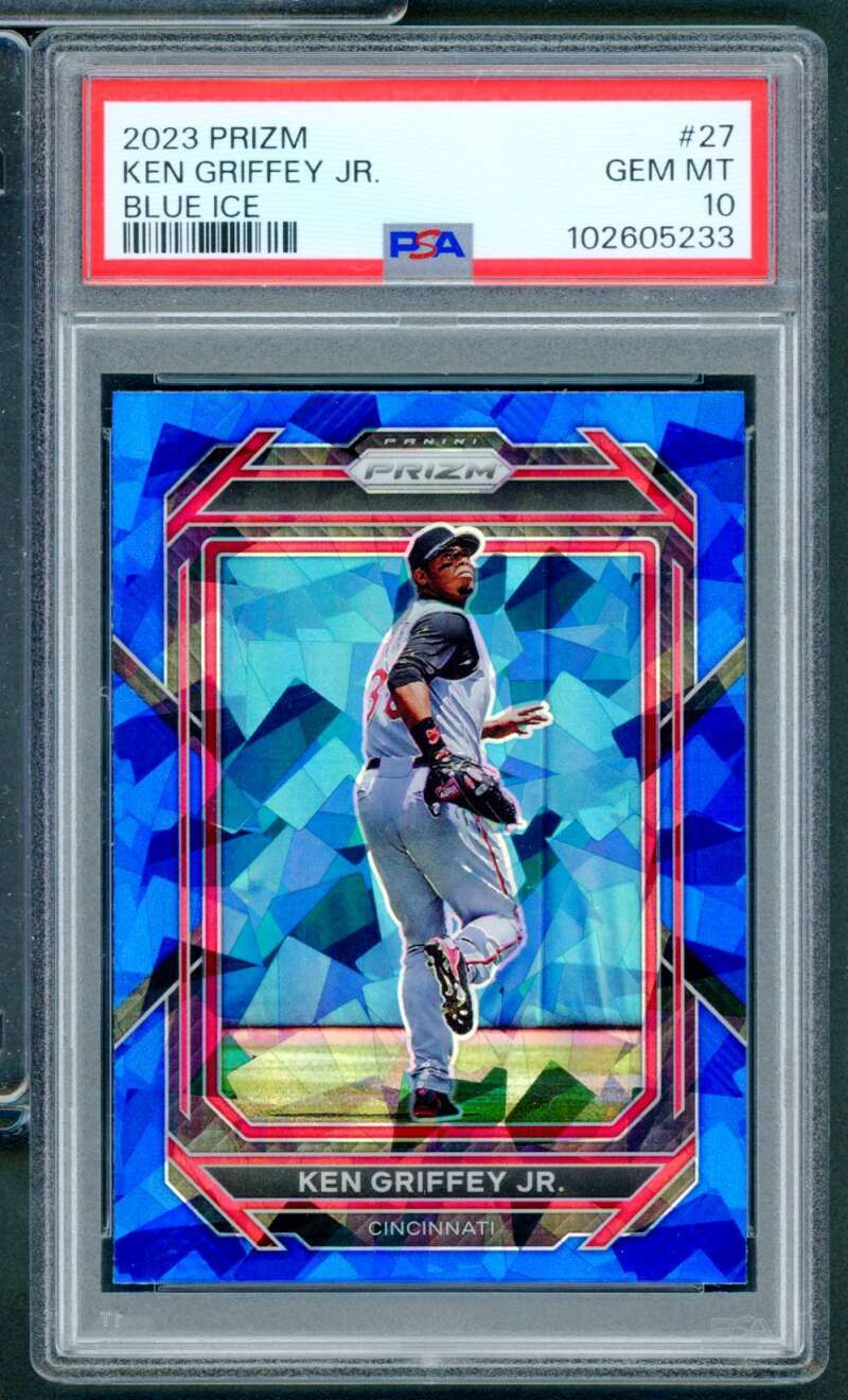 Ken Griffey Jr. Card 2023 Prizm Blue Ice (pop 5) #27 PSA 10 Image 1