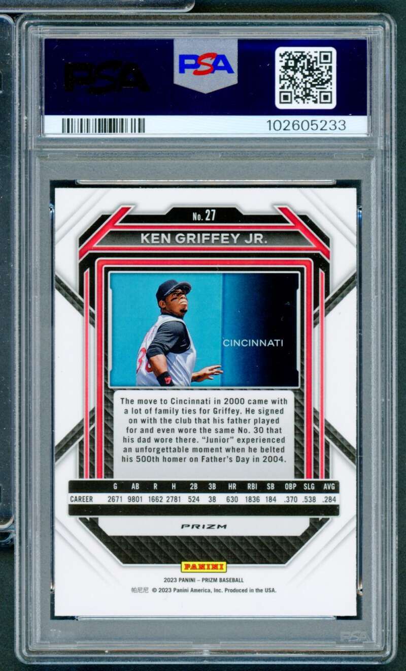 Ken Griffey Jr. Card 2023 Prizm Blue Ice (pop 5) #27 PSA 10 Image 2