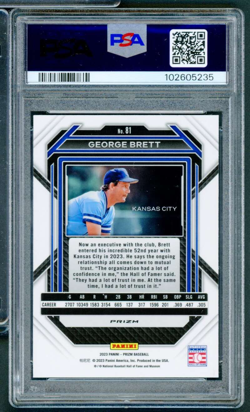 George Brett Card 2023 Prizm Blue Ice (pop 2) #81 PSA 10 Image 2
