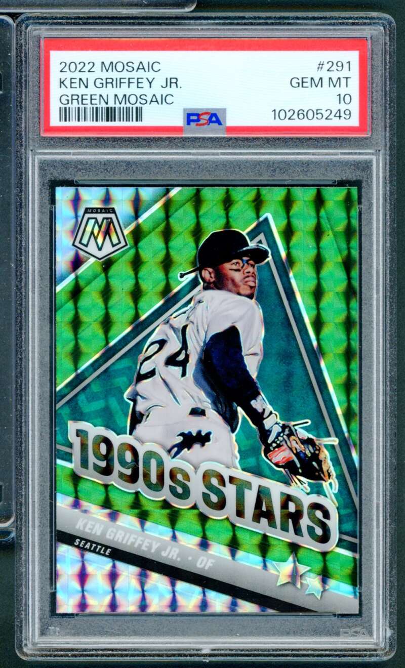 Ken Griffey Jr. Card 2022 Mosaic Gem Green Mosaic (pop 4) #291 PSA 10 Image 1