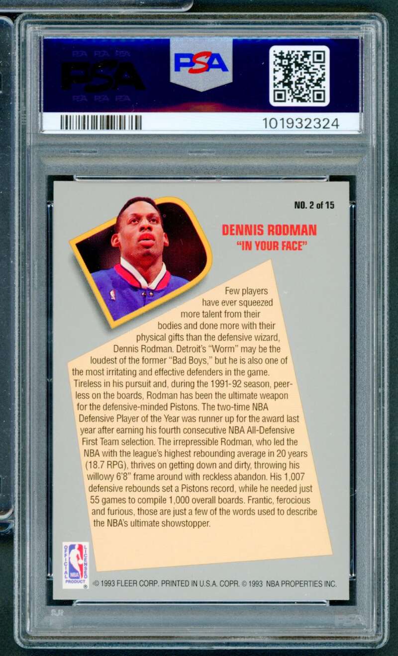 Dennis Rodman Card 1992-93 Fleer Total D #2 PSA 7 Image 2