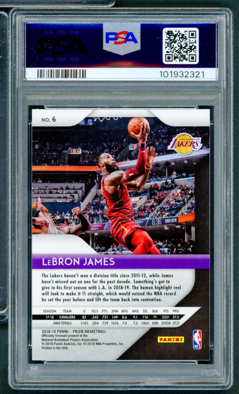 LeBron James Card 2018-19 Panini Prizm #6 PSA 9 Image 2