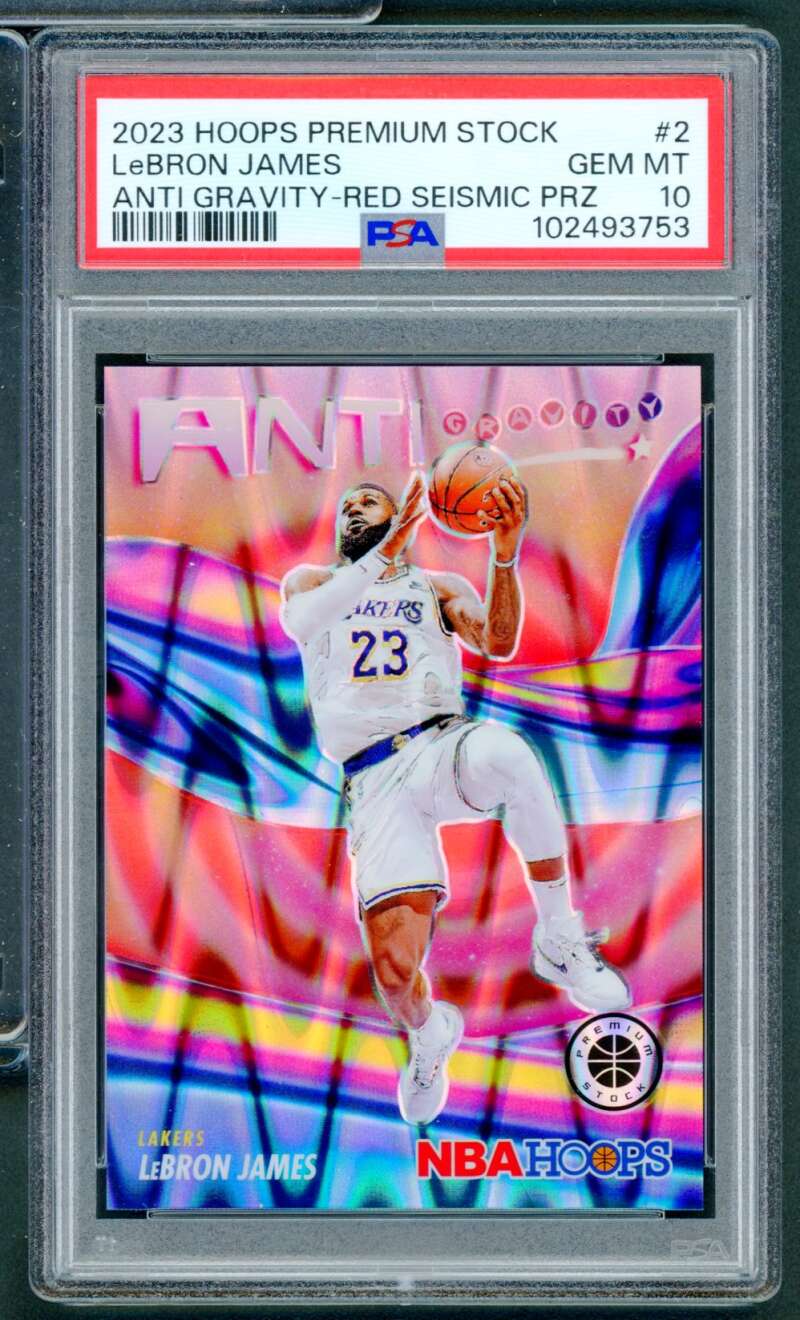 LeBron James 2023-24 Hoops Premium Stock Gravity Red Seismic Prizm #2 PSA 10 Image 1