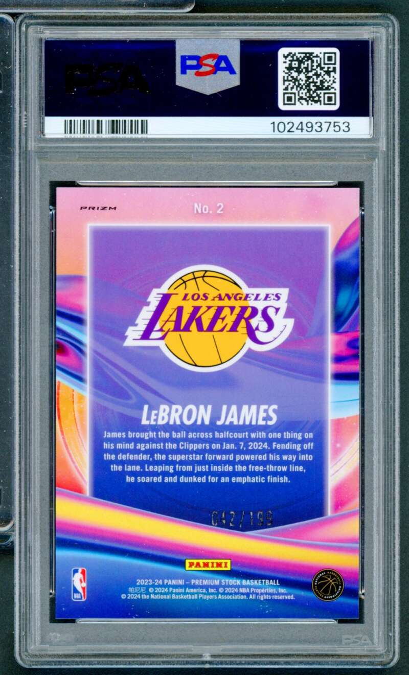 LeBron James 2023-24 Hoops Premium Stock Gravity Red Seismic Prizm #2 PSA 10 Image 2