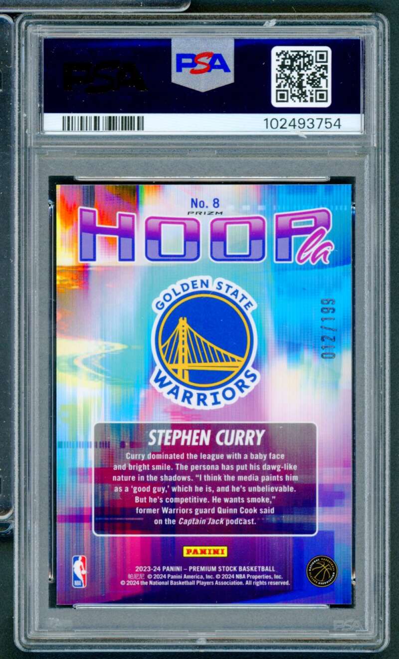 Stephen Curry 2023-24 Hoops Premium Stock Hoopla Red Seismic Prizm #8 PSA 9 Image 2