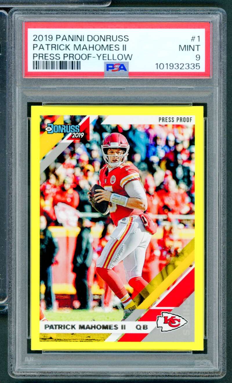 Patrick Mahomes II Card 2019 Panini Donruss Press Proof Yellow (pop 4) #1 PSA 9 Image 1