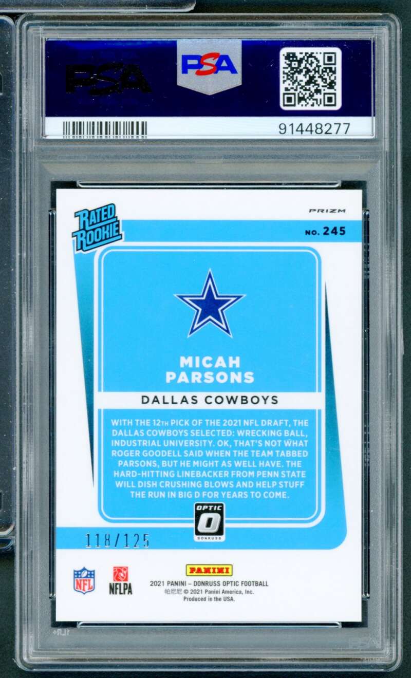 Micah Parsons Rookie Card 2021 Donruss Optic Silver Circles #245 PSA 9 Image 2