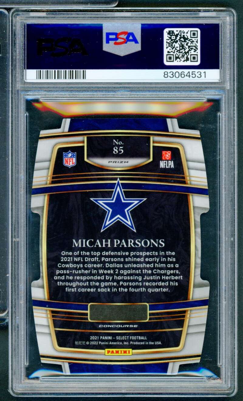 Micah Parsons Rookie Card 2021 Select D/C Silver Prizm #85 PSA 9 Image 2