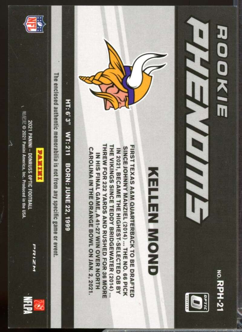 Kellen Mond Card 2021 Donruss Optic Rookie Phenoms Jerseys Horizontal Red #21  Image 2