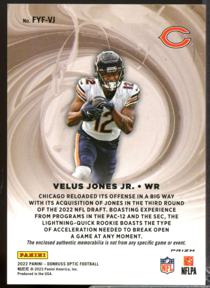 Velus Jones Jr. 2022 Donruss Optic First Year Fresh Rookie JSY Blue Hyper #30  Image 2