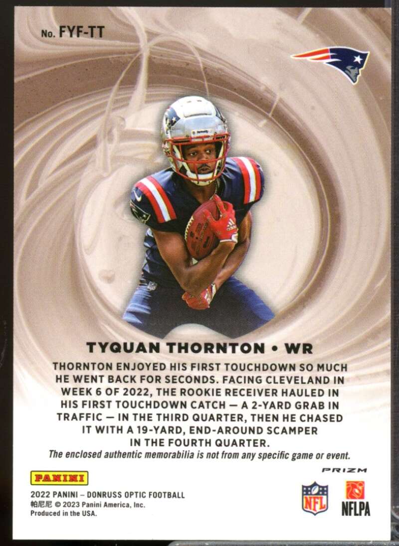 Tyquan Thornton 2022 Donruss Optic First Year Fresh Rookie JSY Blue Hyper #22  Image 2