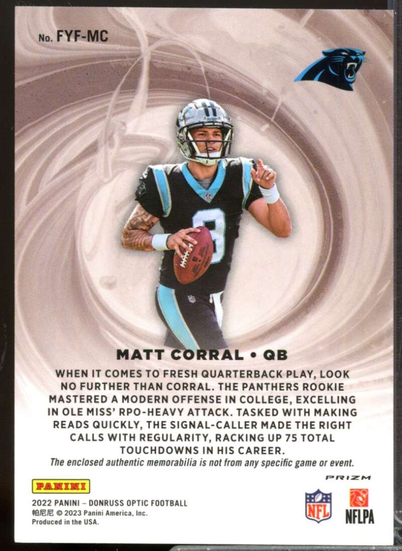 Matt Corral 2022 Donruss Optic First Year Fresh Rookie Jerseys Blue Hyper #4  Image 2