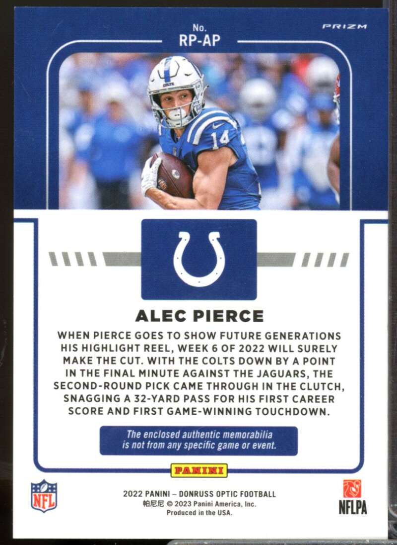 Alec Pierce Card 2022 Donruss Optic Rookie Phenoms Jerseys Blue Hyper #21  Image 2