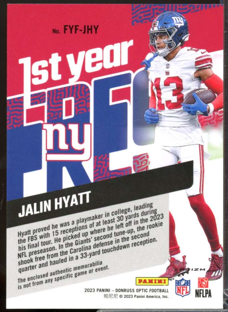 Jalin Hyatt 2023 Donruss Optic First Year Fresh Rookie Jerseys Blue Hyper #16  Image 2