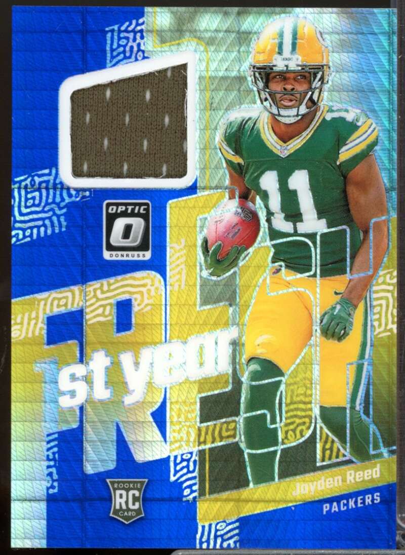 Jayden Reed 2023 Donruss Optic First Year Fresh Rookie Jerseys Blue Hyper #19  Image 1