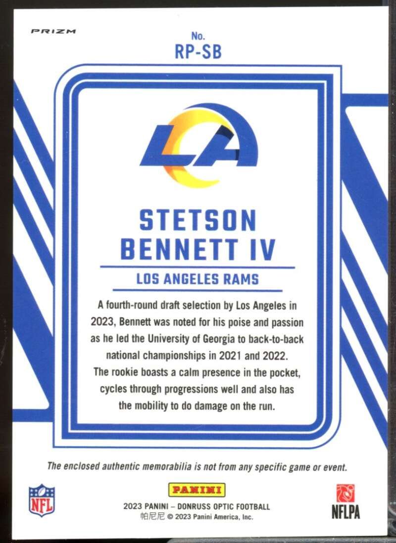 Stetson Bennett IV 2023 Donruss Optic Rookie Phenoms Jerseys Blue Hyper #35  Image 2