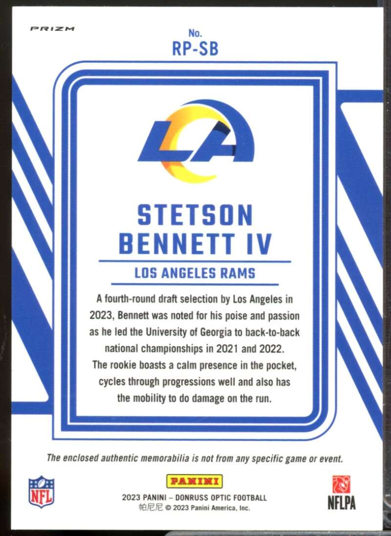 Stetson Bennett IV 2023 Donruss Optic Rookie Phenoms Jerseys Blue Hyper #35  Image 2