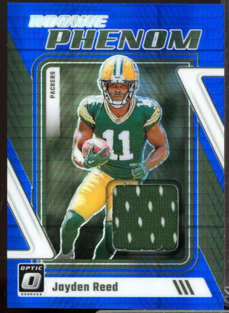 Jayden Reed Card 2023 Donruss Optic Rookie Phenoms Jerseys Blue Hyper #19  Image 1