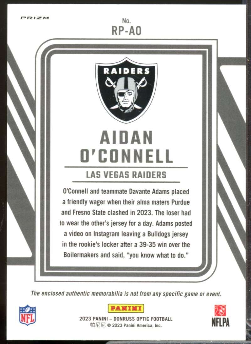 Aidan O'Connell Card 2023 Donruss Optic Rookie Phenoms Jerseys Blue Hyper #1  Image 2