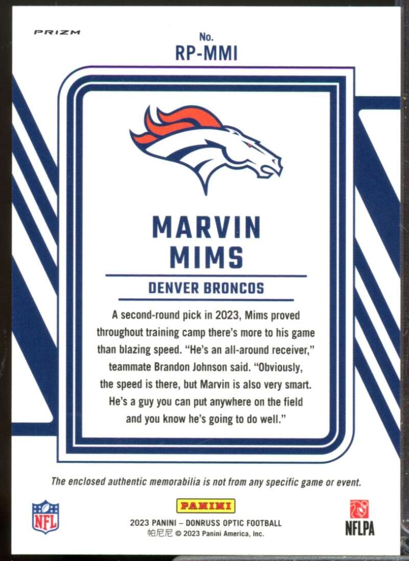 Marvin Mims Card 2023 Donruss Optic Rookie Phenoms Jerseys Blue Hyper #26  Image 2