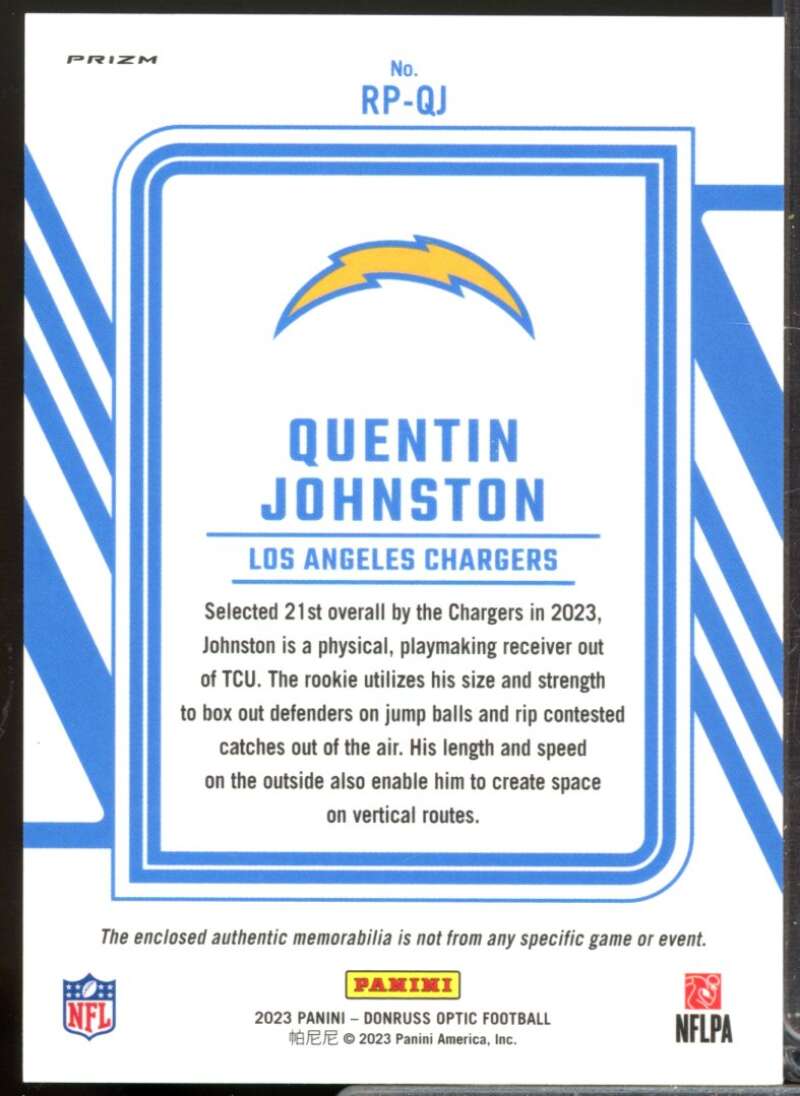 Quentin Johnston Card 2023 Donruss Optic Rookie Phenoms Jerseys Blue Hyper #30  Image 2