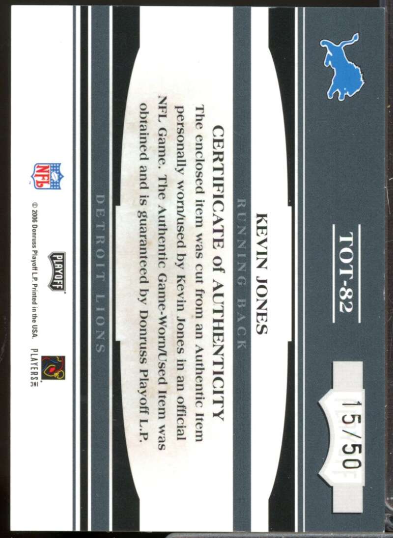 Kevin Jones Card 2006 Absolute Tools of the Trade Jersey Material Blue #TOT82  Image 2