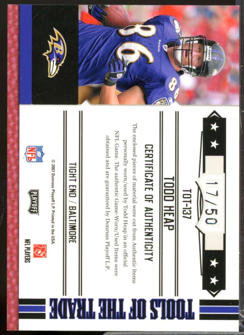 Todd Heap Card 2007 Absolute Tools of the Trade Jersey Material Triple Red #137  Image 2