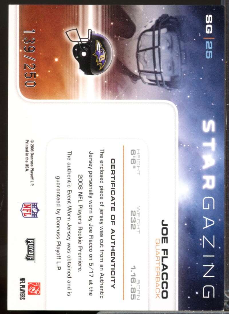 Joe Flacco Card 2008 Absolute Memorabilia Star Gazing Rookie Jersey #25  Image 2