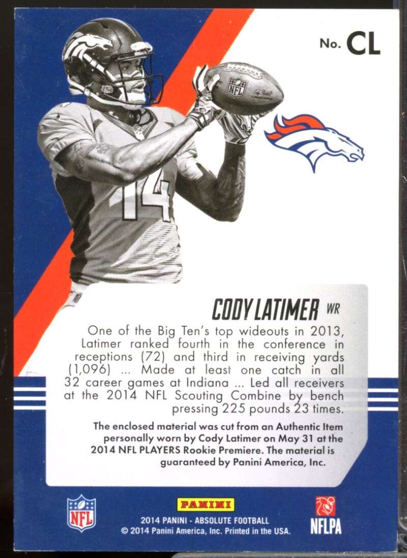 Cody Latimer /20 2014 Absolute Tools of the Trade Jersey Rookie Purple #CRCL  Image 2