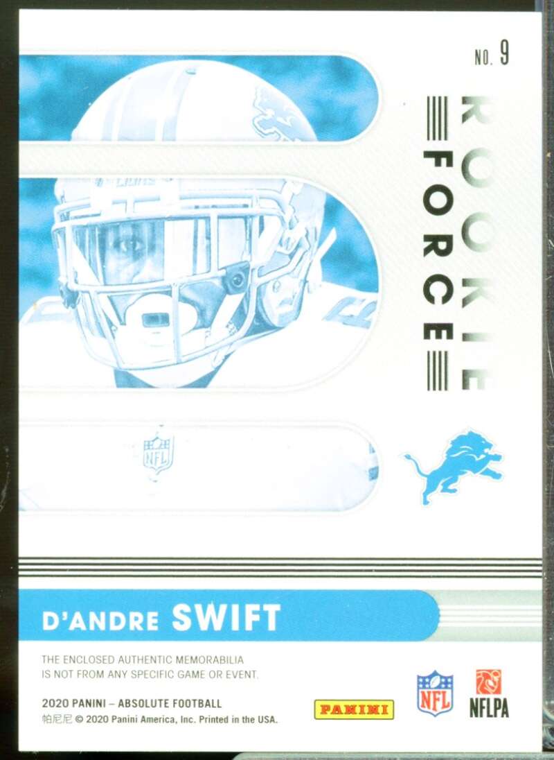D'Andre Swift Card 2020 Absolute Rookie Force Jerseys #9  Image 2