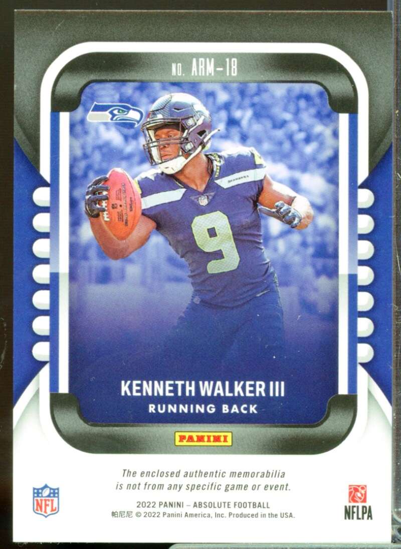 Kenneth Walker III Card 2022 Absolute Absolute Rookie Jersey Materials #18  Image 2