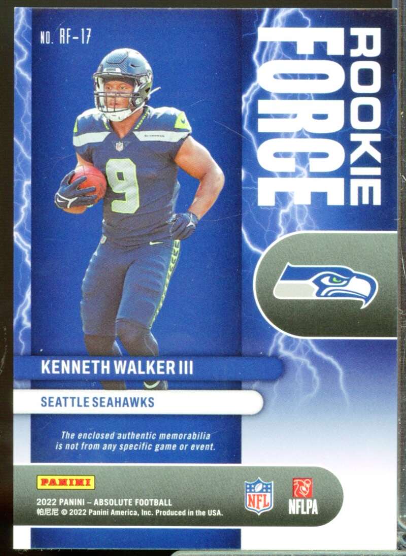 Kenneth Walker III Card 2022 Absolute Rookie Force Jerseys #17  Image 2