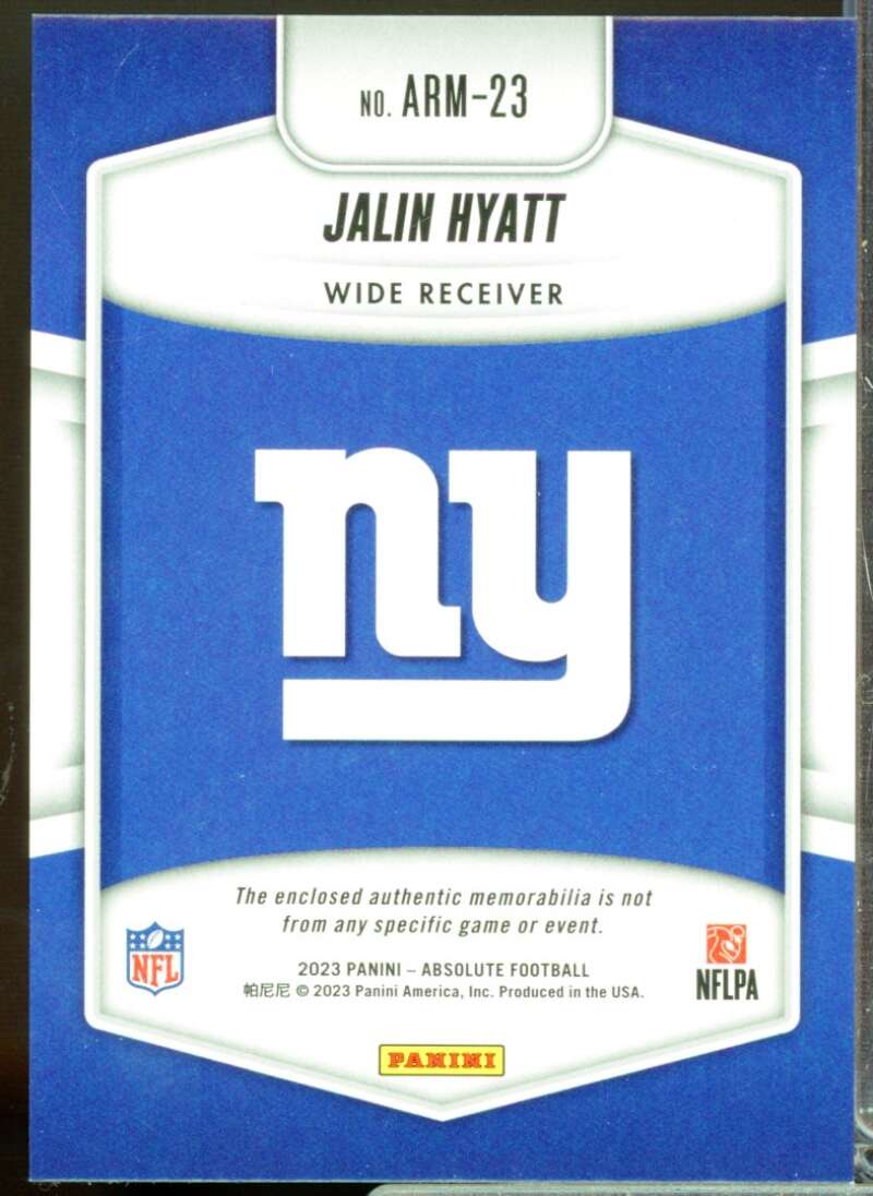 Jalin Hyatt Card 2023 Absolute Absolute Rookie Jersey Materials #23  Image 2