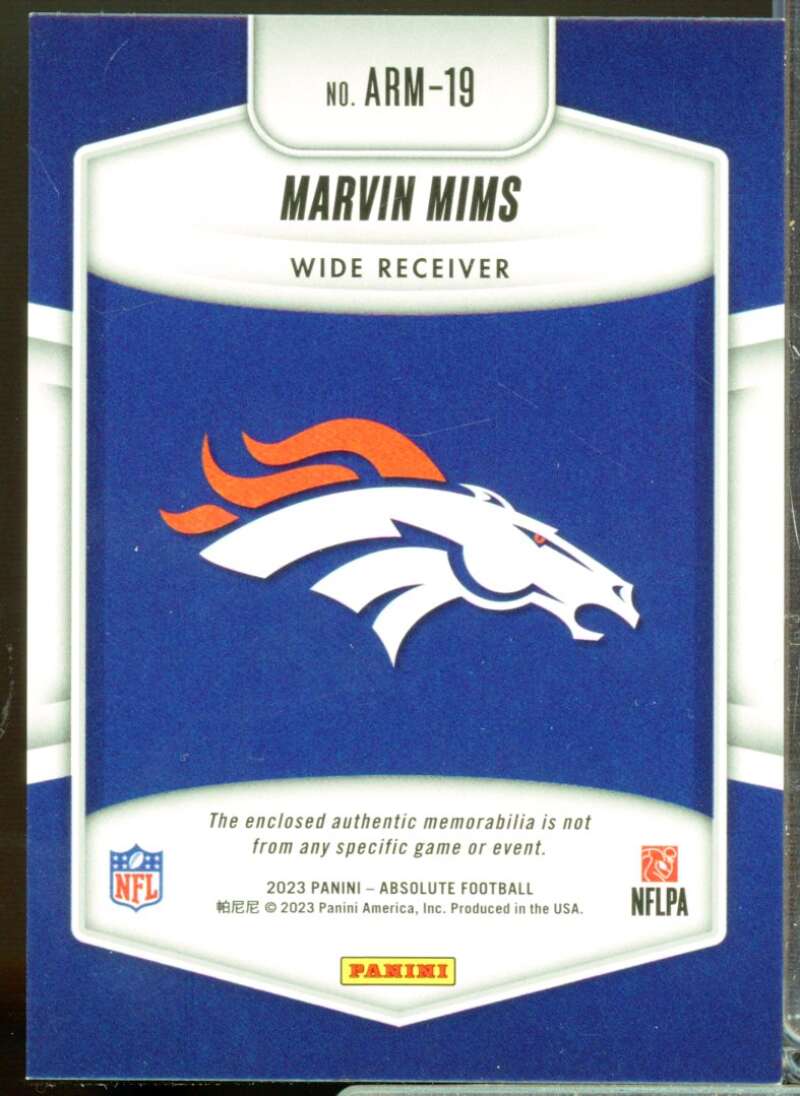 Marvin Mims Card 2023 Absolute Absolute Rookie Jersey Materials #19  Image 2