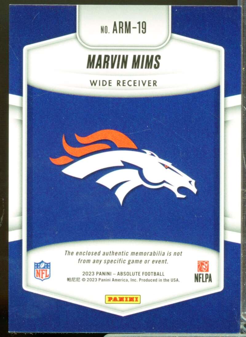 Marvin Mims Card 2023 Absolute Absolute Rookie Jersey Materials #19  Image 2