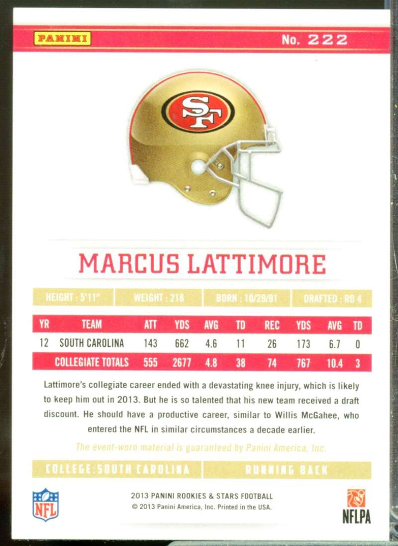 Marcus Lattimore 2013 Rookies Stars Longevity Rookie Jersey Gold Parallel #222  Image 2