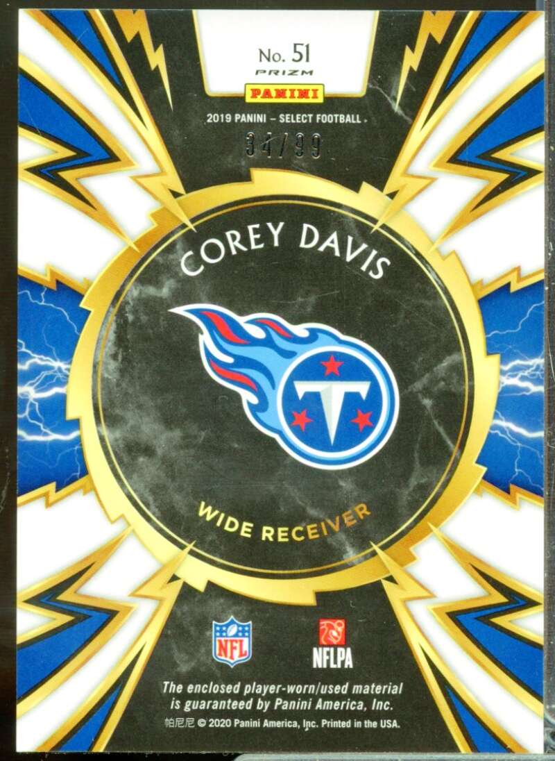 Corey Davis Card 2019 Select Sparks Jersey Materials Prizm #51  Image 2